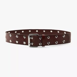 NWT Zara LEATHER HEARTS AND FLOWERS Dark Brown Belt Size 34